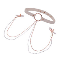 Sex & Mischief Peaches 'n CreaMe Collar with Nipple Clamps - Left