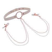 Sex & Mischief Peaches 'n CreaMe Collar with Nipple Clamps - Right