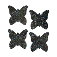 Pastease Petites: Two-Pair Small Butterfly Black Glitter Nipple Pasties - Bulk