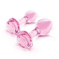 b-Vibe Pink Roses Glass Butt Plug Training Set