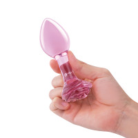 b-Vibe Pink Roses Glass Butt Plug Training Set - Large Hand