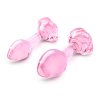 b-Vibe Pink Roses Glass Butt Plug Training Set - Tip