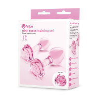b-Vibe Pink Roses Glass Butt Plug Training Set - Packaging Front