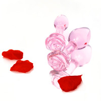 b-Vibe Pink Roses Glass Butt Plug Training Set - Lifestyle #1