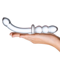 Ribbed 8" G-Spot Glass Dildo – Double-Ended Curved Pleasure Toy - Model #2