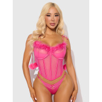 House of Desire Marilyn Mesh & Marabou Tie Shoulder Pom Pom Bustier & G-String Set - Front #2