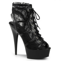 Pleaser DELIGHT-696LC 6" Stiletto Heel, Platform Lace Up Open Toe Open Back Bootie with Lace Trim