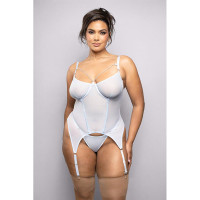 Fantasy Lingerie Plus Size Gartered Rhinestone Bustier & Panty - Front