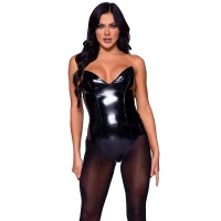 Black Leg Avenue Vinyl Boned Bodysuit - Front