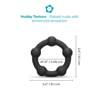 b-Vibe Snug Ring Orbit Soft Stretch Silicone Secure Fit Nubby Cock Ring - Measurements