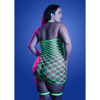 Fantasy Lingerie Glow Plus Size Warning Sign Gartered Dress - Back