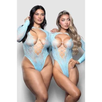 Plus Size Cloudy Daze Long Sleeved Stretch Lace Teddy - Front