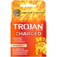 Trojan Charged Orgasmic Pleasure Lubricated Latex Condoms 3pk - Front