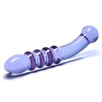 Glas Purple Rain Ribbed Glass Dildo - Side