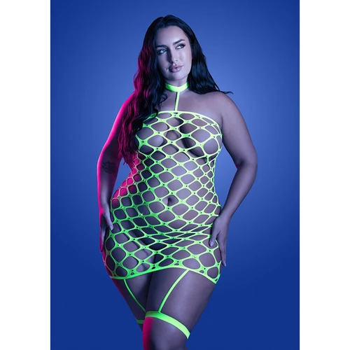 Fantasy Lingerie Glow Plus Size Warning Sign Gartered Dress - Front