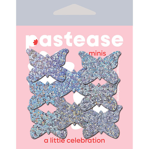 Pastease Body Minis: 10 Mini Silver Glitter Butterflies Nipple and Body Pasties - Packaging