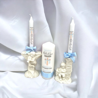 Personalized Baptism Candle Set: Godparent Gift, Custom Christening Candle