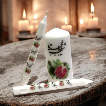 Handmade Yalda Night Candle Set |Watemelon & Pomegranate Design & Farsi Calligraphy