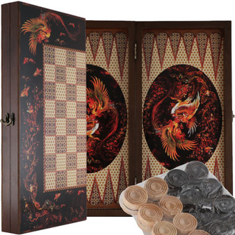 تخته نرد و شطرنج سیمرغ طرح خاتم ام دی اف با کاور