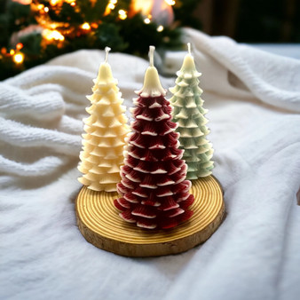 Handmade Festive Pine Tree Candle Trio – Natural Wax Holiday Decor Set