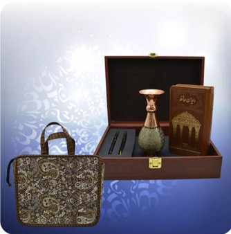 حافظ پالتویی چرم با گلدان خاتم و خودکار و روان نویس