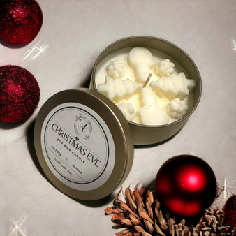 Handmade 6oz Christmas Eve Candle – Natural Soy Wax with Festive Holiday Designs