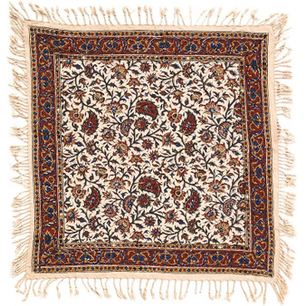 روميزي قلمكار عطريان طرح درهم بادامي سایز 50 در 50 سانت  کد 0002