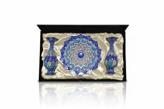 ست بشقاب 25 و دو گلدان 20 میناکاری با جعبه کد 2502