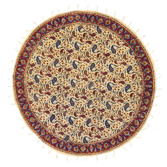 رومیزی قلمکار عطریان طرح بته جقه گرد 100 سانتی متری  کد 0042