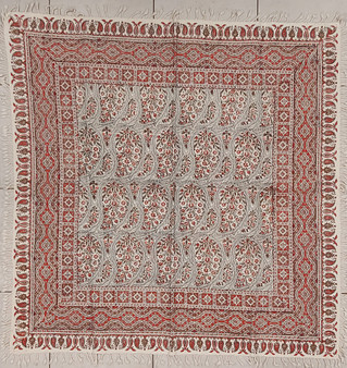 رومیزی قلمکار 100در 100سانتی متر -طرح بته‌جقه لاکی - زابلیان اسپادانا