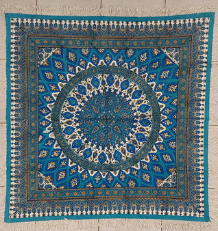 رومیزی قلمکار 100در 100سانتی متر -طرح ترنج گرداب آبی  - زابلیان اسپادانا