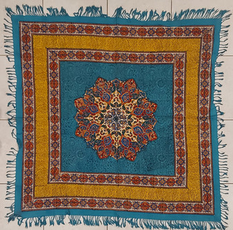 رومیزی قلمکار 100در 100سانتی متر -طرح مینای گنبد لاجورد- زابلیان اسپادانا