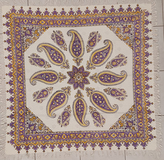 رومیزی قلمکار 100در 100سانتی متر -طرح ترنج بنفش و طلا  - زابلیان اسپادانا