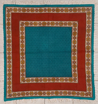 رومیزی قلمکار 100در 100سانتی متر -طرح قاب آینه فیروزه  - زابلیان اسپادانا