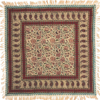 رومیزی قلمکار ممتاز اصفهان اثر عطريان طرح گل صدپر قاجار سایز ۱۰۰*۱۰۰ سانتی متر  کد 0053