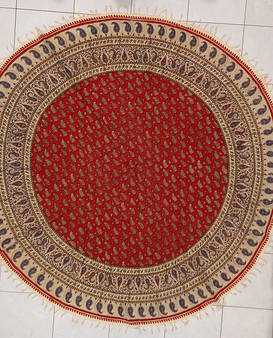 رومیزی قلمکار گرد با قطر  180 سانتی متر -طرح فرش قرمز- زابلیان اسپادانا