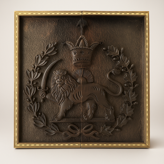 تخته نرد منبت کاری شده  و چوب گردو طرح شیر و خورشید با باکس اعلا