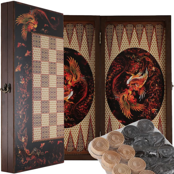 تخته نرد و شطرنج سیمرغ طرح خاتم ام دی اف با کاور