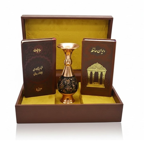 حافظ و خيام و باباطاهر پالتويی چرم با گلدان الماس تراش 16