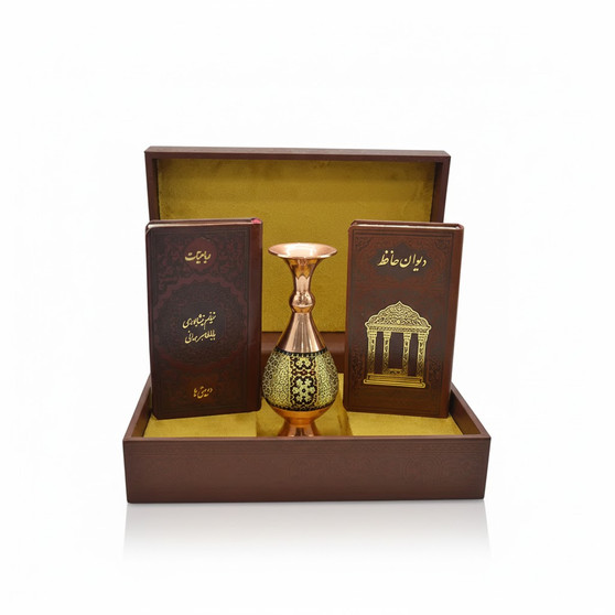 حافظ و خيام و باباطاهر پالتويی چرم با گلدان خاتم 16