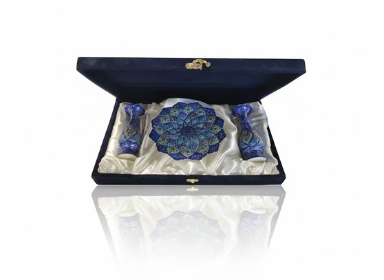 ست گلدان  بشقاب 20 و دو گلدان 16 میناکاری با جعبه لوکس کد 2003