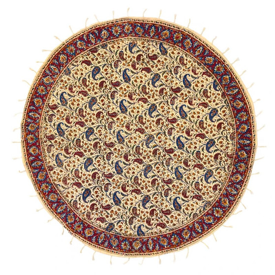 رومیزی قلمکار عطریان طرح بته جقه گرد 100 سانتی متری  کد 0042