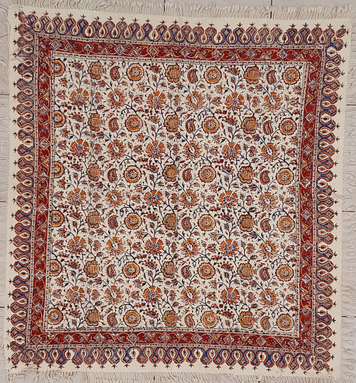 رومیزی قلمکار 100در 100سانتی متر -نقش و نگار بته‌جقه و گل- زابلیان اسپادانا