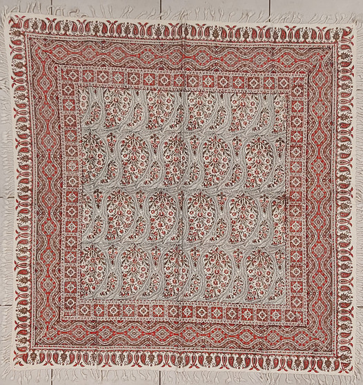 رومیزی قلمکار 100در 100سانتی متر -طرح بته‌جقه لاکی - زابلیان اسپادانا