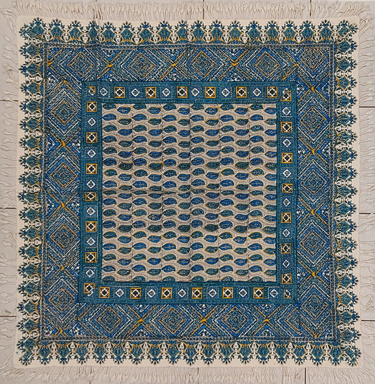 رومیزی قلمکار 100در 100سانتی متر -طرح مینای گنبد لاجورد- زابلیان اسپادانا