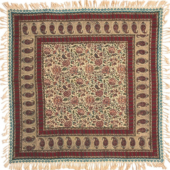 رومیزی قلمکار ممتاز اصفهان اثر عطريان طرح گل صدپر قاجار سایز ۱۰۰*۱۰۰ سانتی متر  کد 0053