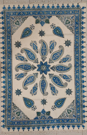 رومیزی قلمکار 100در 150سانتی متر -طرح چهل ستاره فیروزه- زابلیان اسپادانا