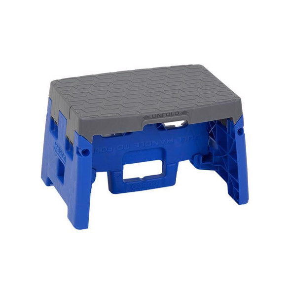 Cosco Folding Step Stool Gray and Blue, 300 lb Capacity, Compact and Portable