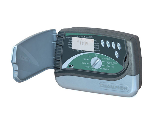 Champion R-6I 6-Zone Indoor Sprinkler Timer with Digital Display and Rain Delay