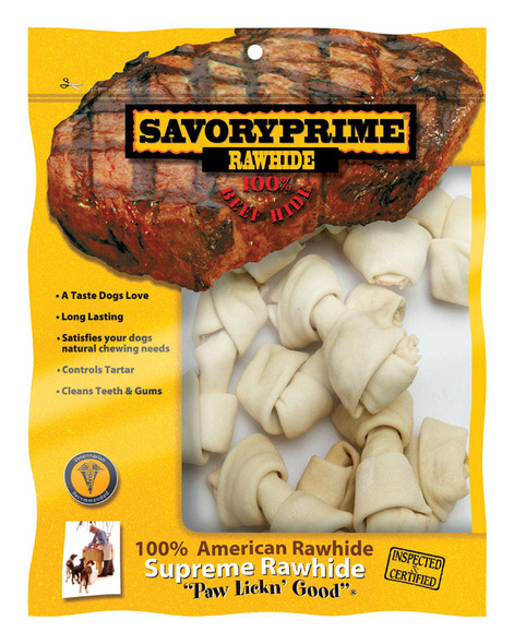 Savory Prime Rawhide Knot Bone for Small Dogs – 4-5 Inch Chew Treats, 10 Pack